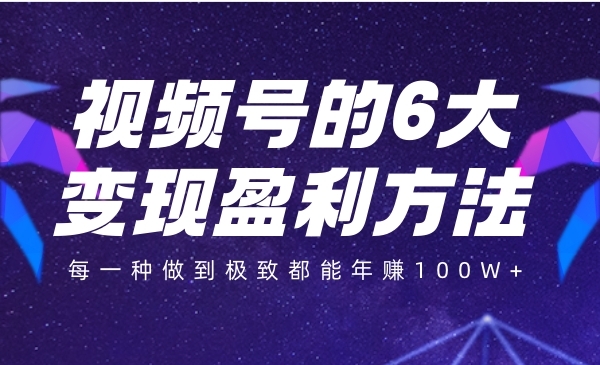 视频号的6大变现盈利方法，每一种做到极致都能年赚100W+