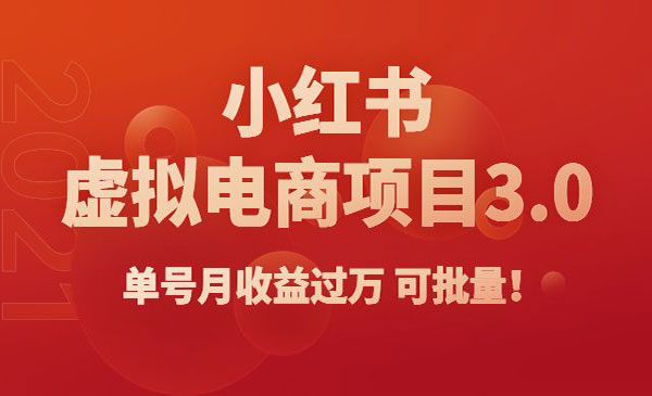 《小红书虚拟电商项目3.0》单号月收益过万 可批量!_wwz