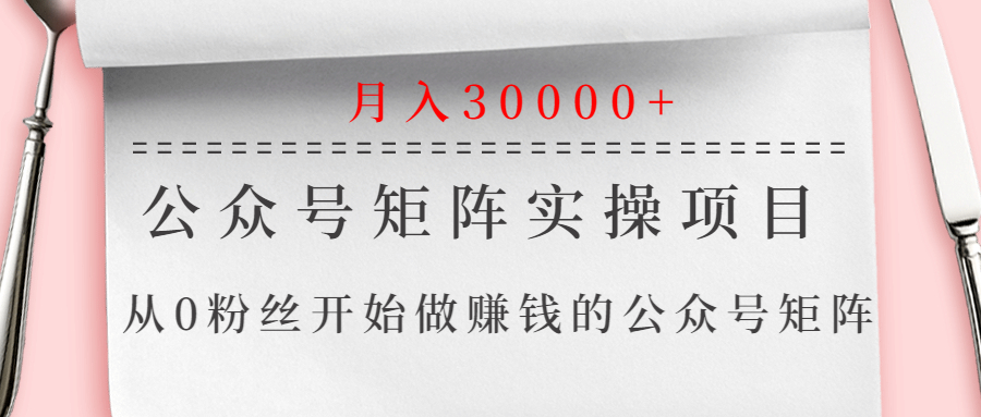 公众号矩阵实操项目,从0粉丝开始做赚钱的公众号矩阵,月入30000+_wwz