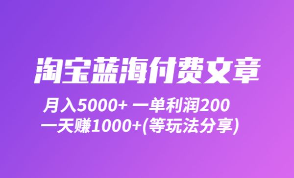 淘宝蓝海付费文章：月入5000+ 一单利润200一天赚1000+(等玩法分享)