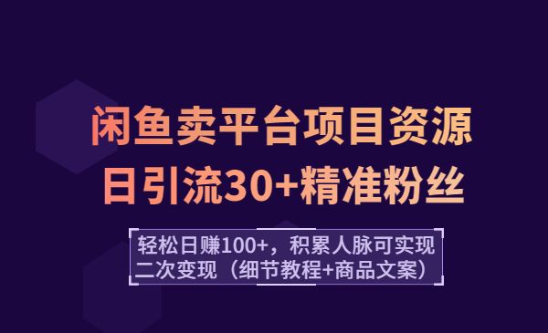 利用闲鱼卖平台项目课程资源日引流30+精准粉丝，轻松日赚100+，