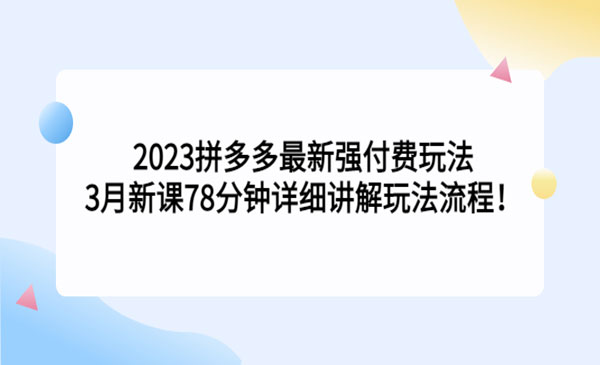 《2023拼多多最新强付费玩法》详细讲解玩法流程_wwz