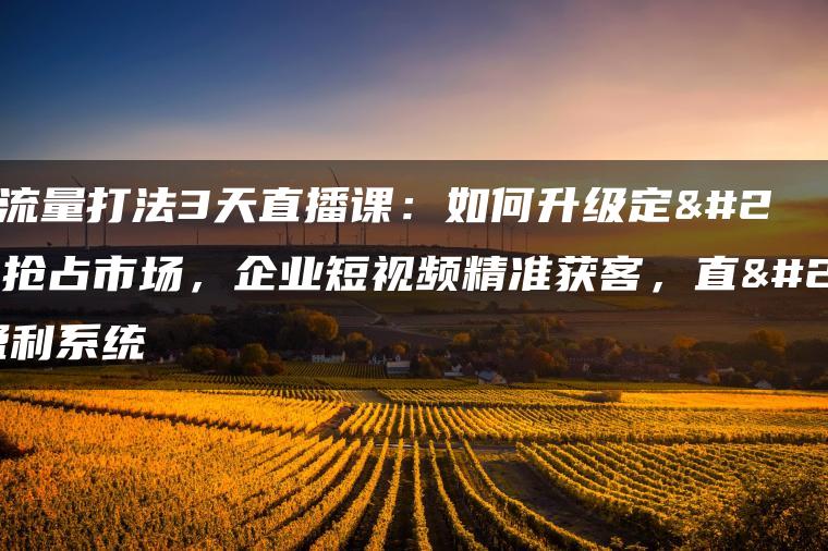 新商业流量打法3天直播课：如何升级定位抢占市场，企业短视频精准获客，直播电商盈利系统