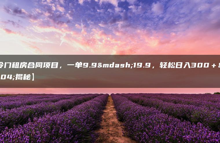 超冷门租房合同项目，一单9.9—19.9，轻松日入300＋【揭秘】