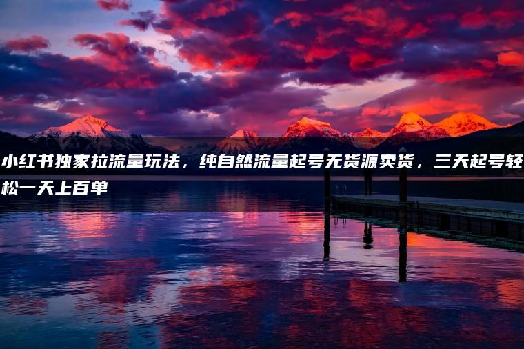 小红书独家拉流量玩法，纯自然流量起号无货源卖货，三天起号轻松一天上百单