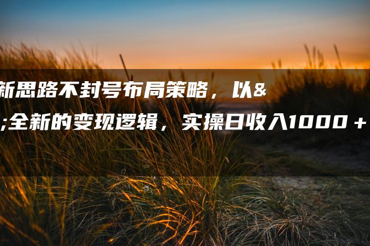 全新男粉新思路不封号布局策略，以及全新的变现逻辑，实操日收入1000＋【揭秘】
