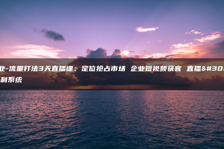 新商业-流量打法3天直播课：定位抢占市场 企业短视频获客 直播电商盈利系统