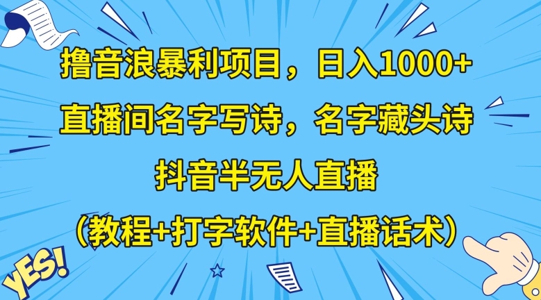 撸音浪暴利项目，日入1000+，直播间名字写诗，名字藏头诗，抖音半无人直播【揭秘】