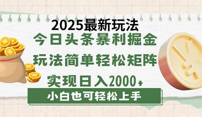 （14120期）今日头条2025最新玩法，思路简单，复制粘贴，轻松实现矩阵日入2000+