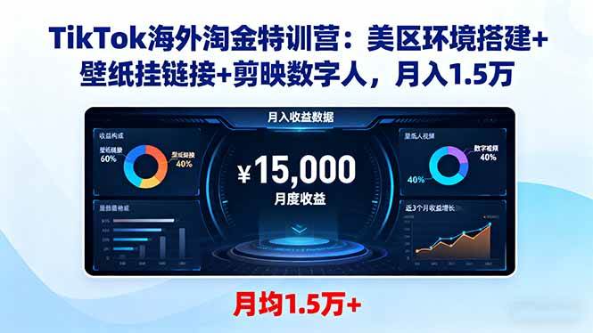 （16346期）TikTok海外淘金特训营：美区环境搭建+壁纸挂链接+剪映数字人，月入1.5万