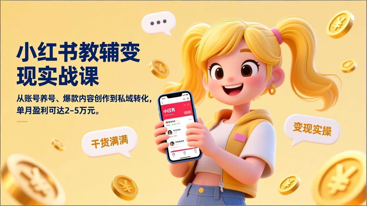 （17334期）小红书教辅变现实战课，从账号养号、爆款内容创作到私域转化，单月盈利可达2-5万元