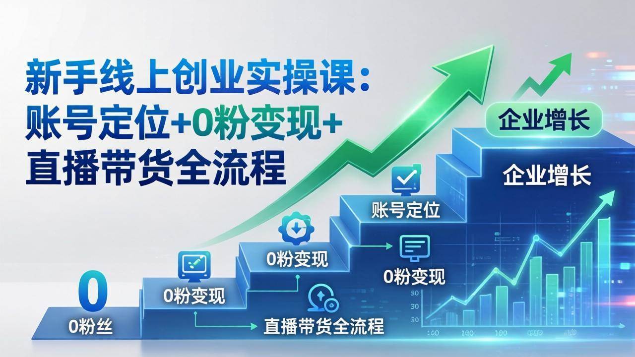 （17831期）新手线上创业实操课：账号定位+0粉变现+直播带货全流程，企业用户增长一步到位