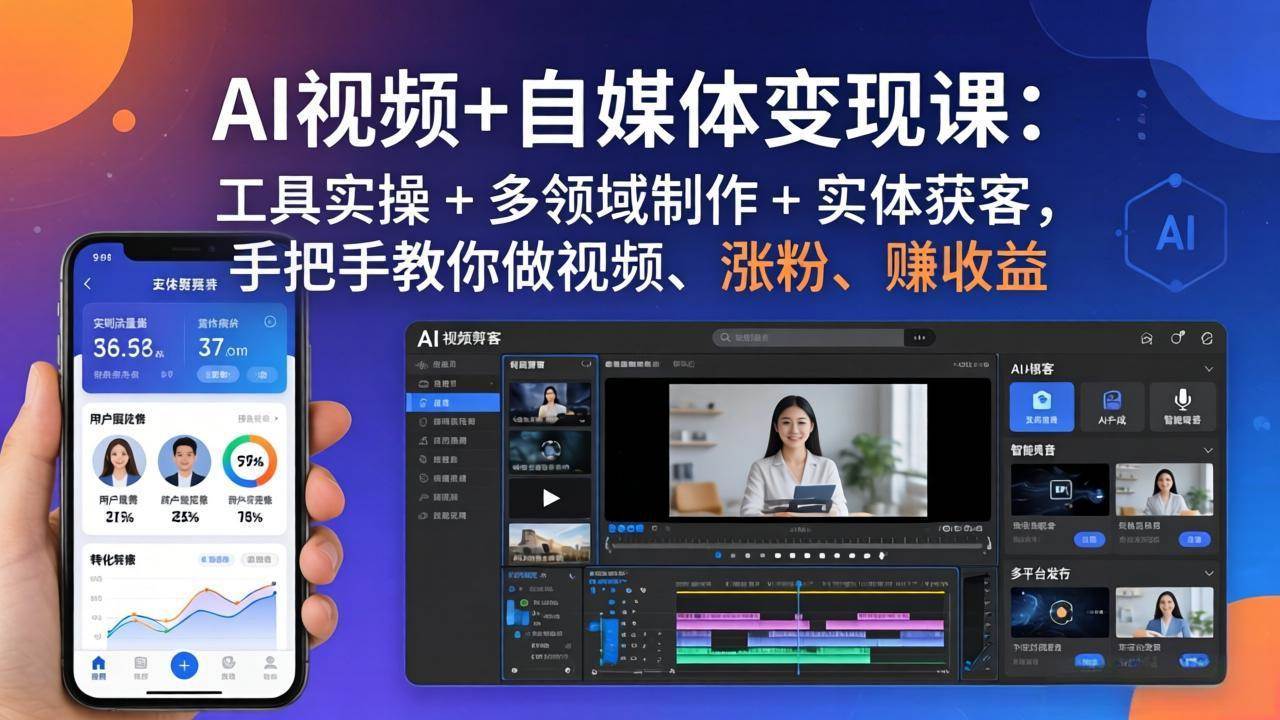 （17891期）AI视频+自媒体变现课：工具实操 + 多领域制作 + 实体获客，手把手教你做视频、涨粉、赚收益