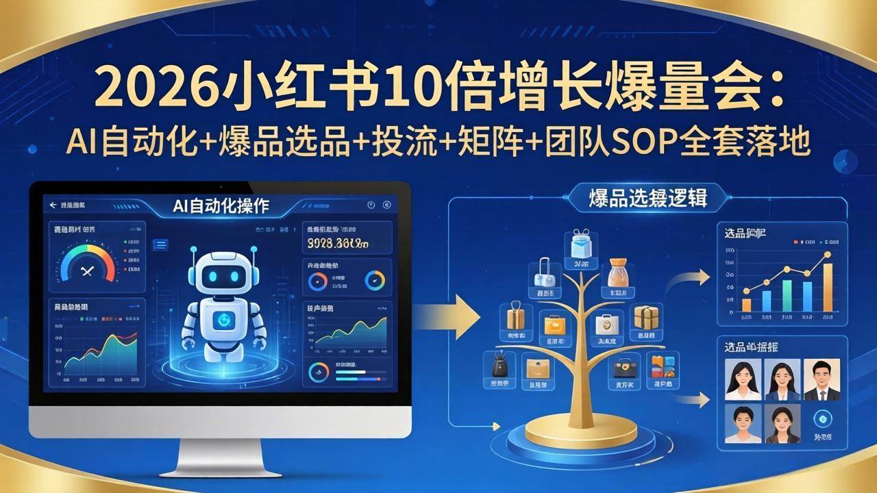 （17964期）2026小红书10倍增长爆量会：AI自动化+爆品选品+投流+矩阵+团队SOP全套落地