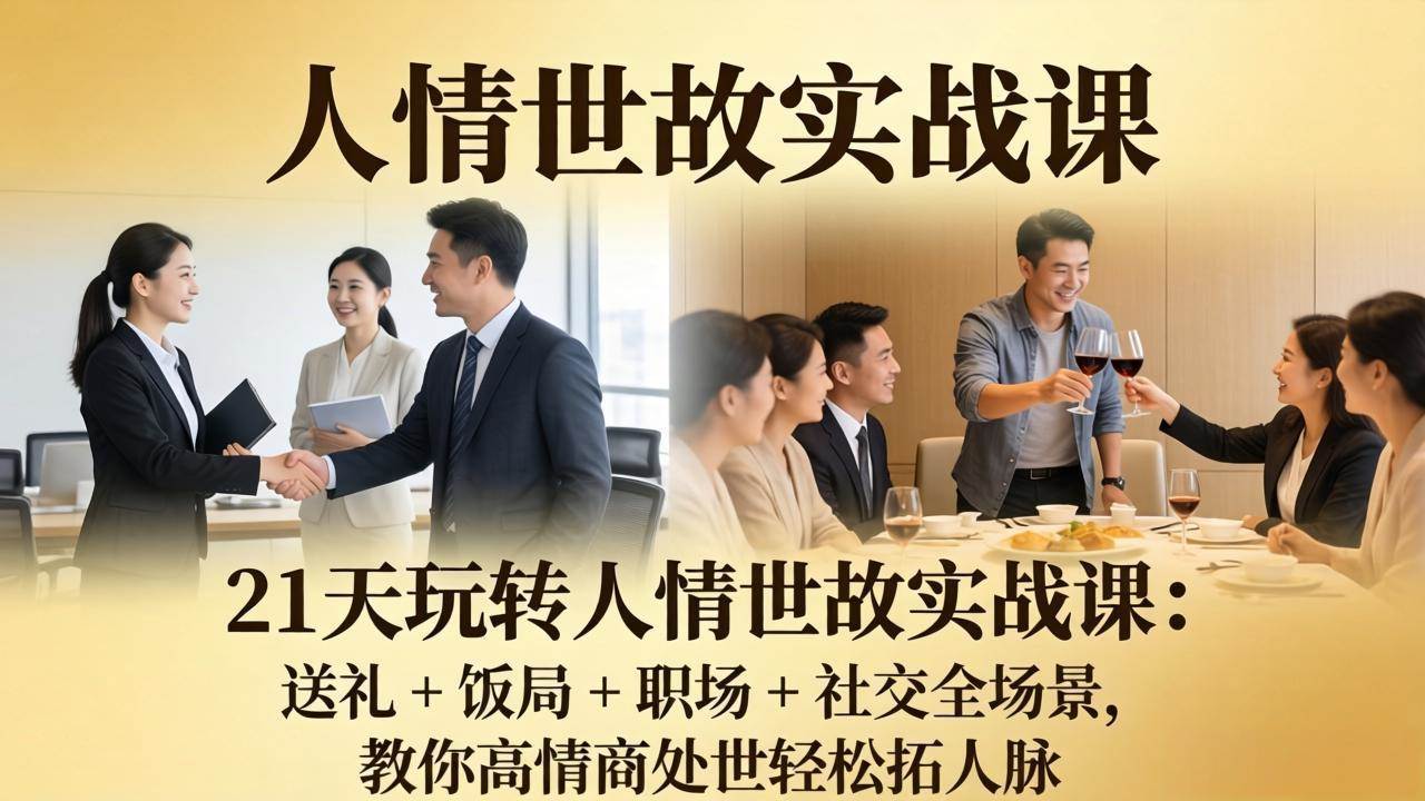 （17968期）21 天玩转人情世故实战课：送礼 + 饭局 + 职场 + 社交全场景，教你高情商处世轻松拓人脉