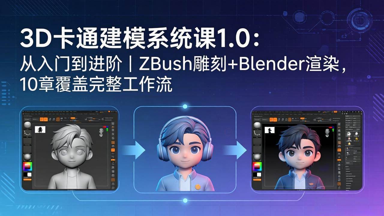 （18035期）3D卡通建模系统课1.0：从入门到进阶｜ZBrush雕刻+Blender渲染，10章覆盖完整工作流