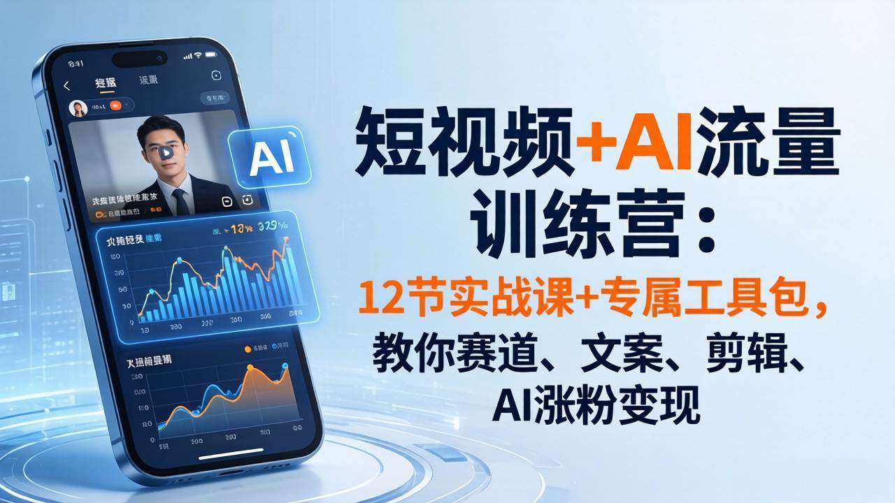 （18078期）短视频+AI流量训练营：12节实战课+专属工具包，教你赛道、文案、剪辑、AI涨粉变现