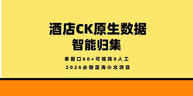 （18154期）2026必做蓝海小众项目，酒店CK原生数据智能归集，单窗口60+可矩阵0人工