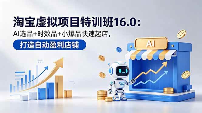 （18666期）淘宝虚拟项目特训班16.0：AI选品+时效品+小爆品快速起店，打造自动盈利店铺